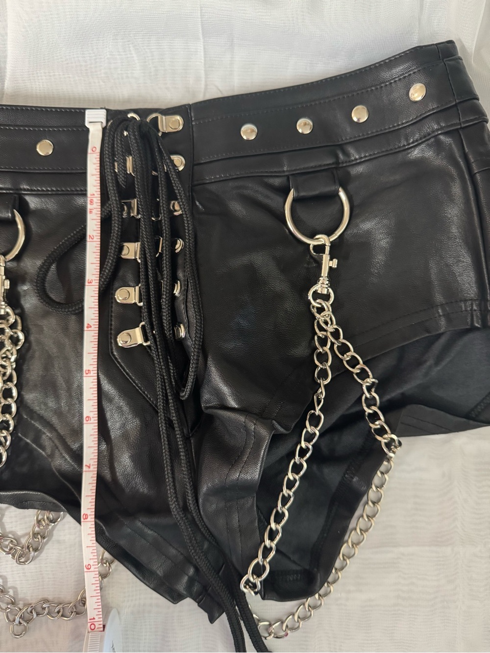 DollsKill.com WIDOW Black Faux Leather shorts, short w/ Chain Accents - NWOT - S - Picture 7 of 11